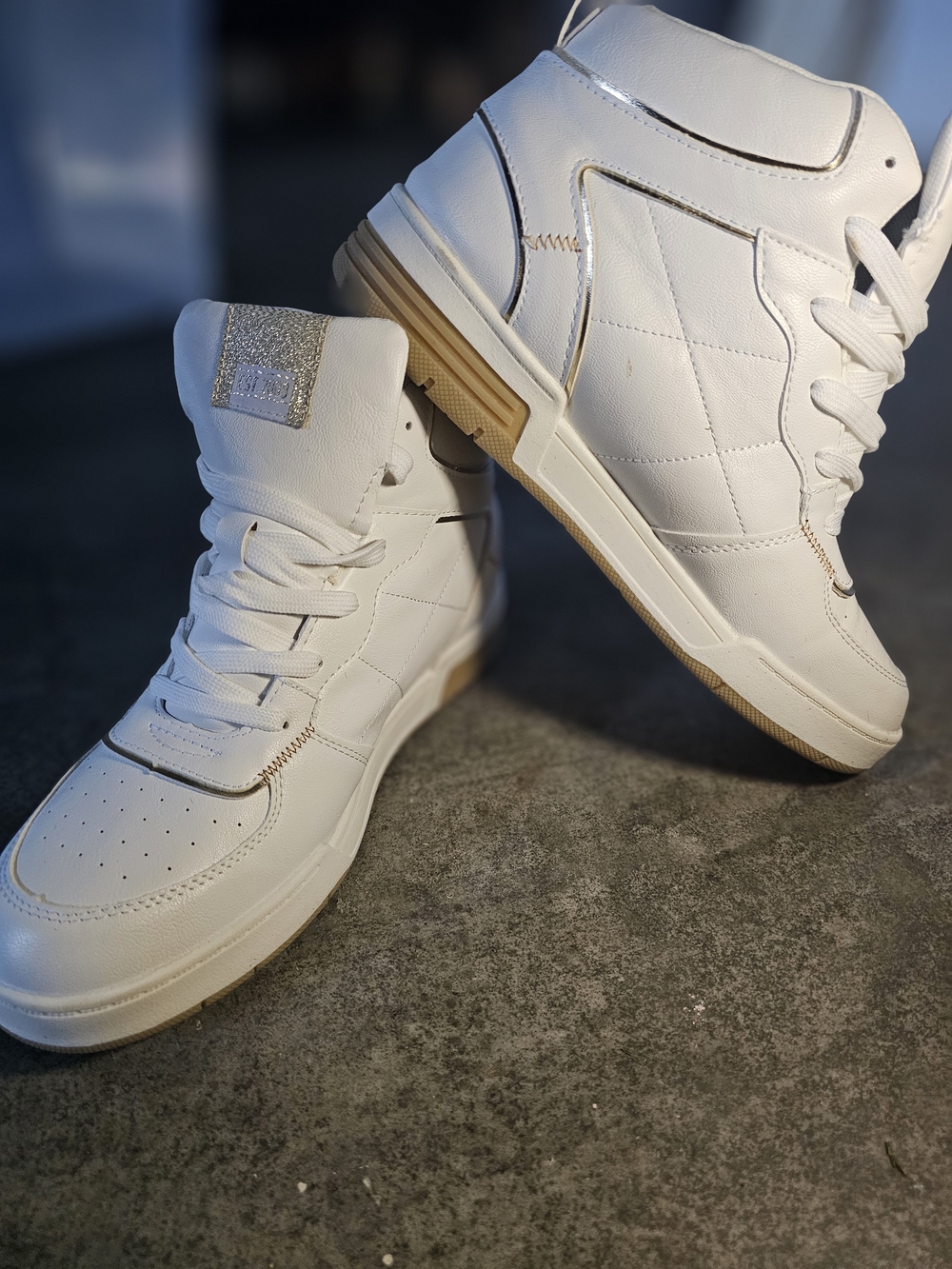 Womens White High-Top Wedge Sneaker with Gum Bottum Sole
